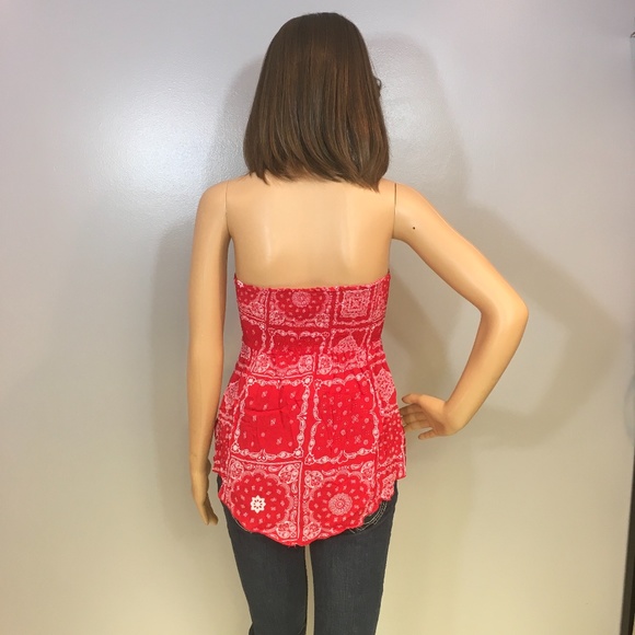 Red and White Bandana Strapless Top - Picture 4 of 8